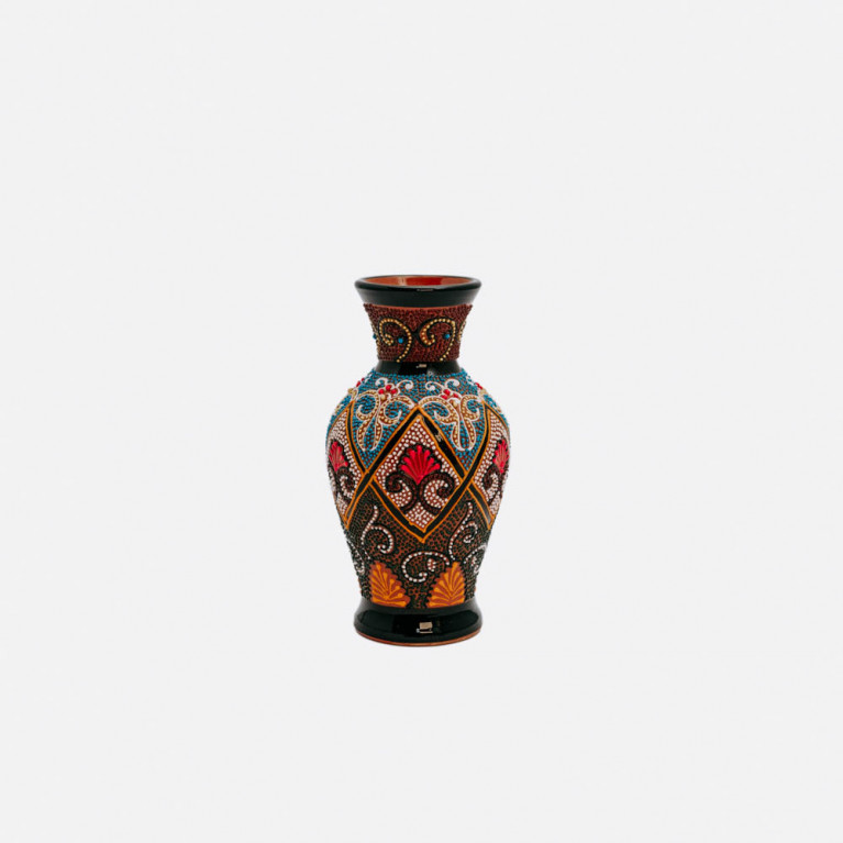 Unik handgjord vas från Rishtan (Uzbekistan), 20 cm, droppteknik