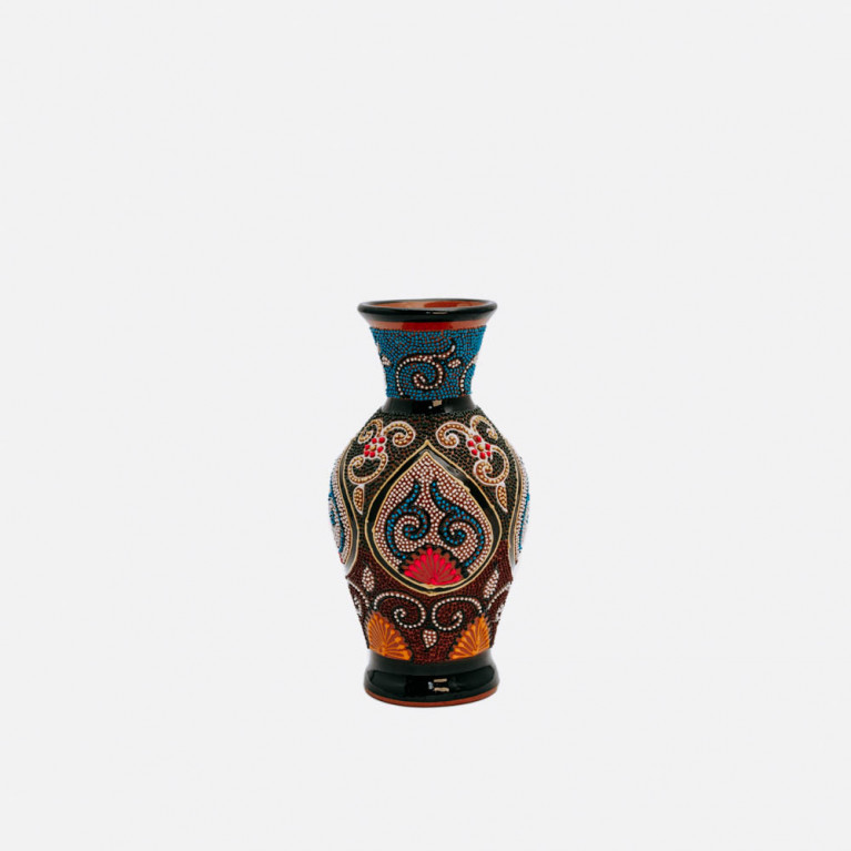 Unik handgjord vas från Rishtan (Uzbekistan), 20 cm, droppteknik