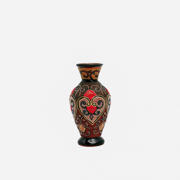 Unik handgjord vas från Rishtan (Uzbekistan), 20 cm, droppteknik