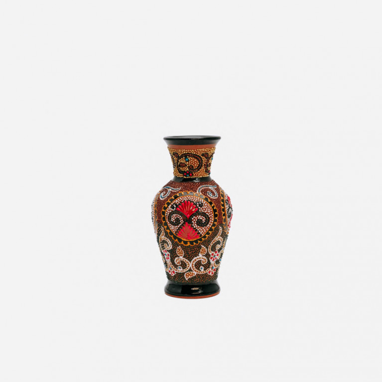 Unik handgjord vas från Rishtan (Uzbekistan), 20 cm, droppteknik