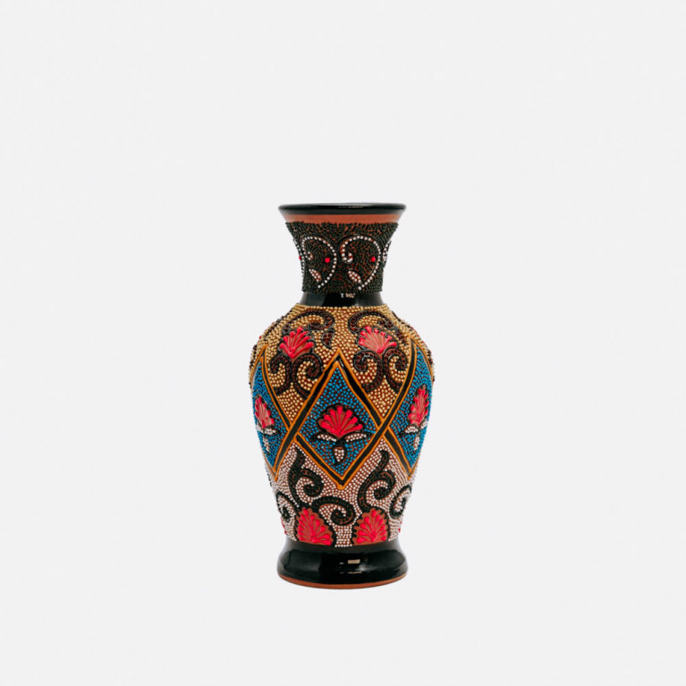 Unik handgjord vas från Rishtan (Uzbekistan), 20 cm, droppteknik